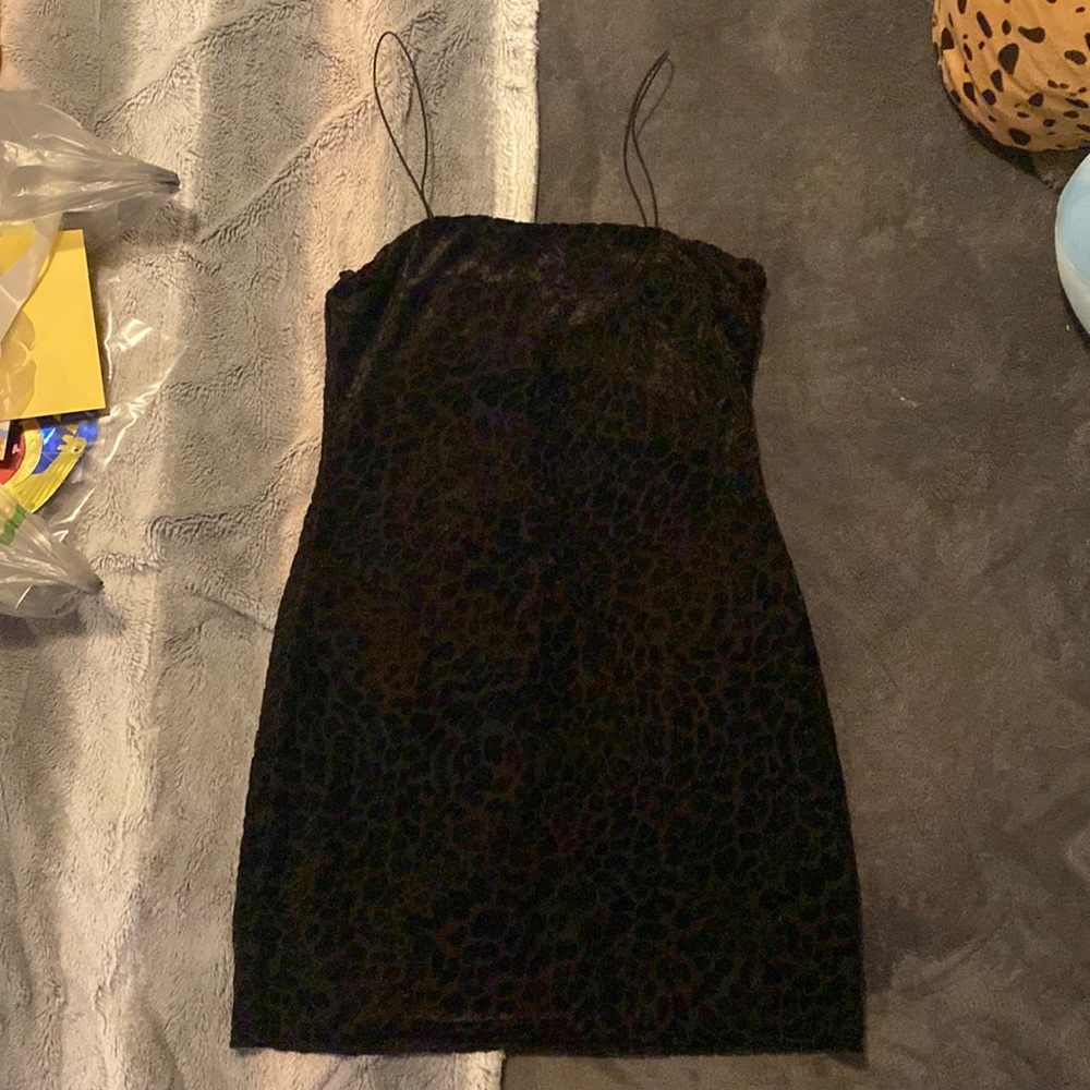 Velvet cheetah print mini black dress